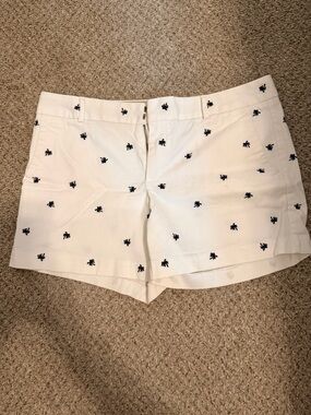 Banana Republic White Chino Shorts with Navy Palm Tree Embroidery